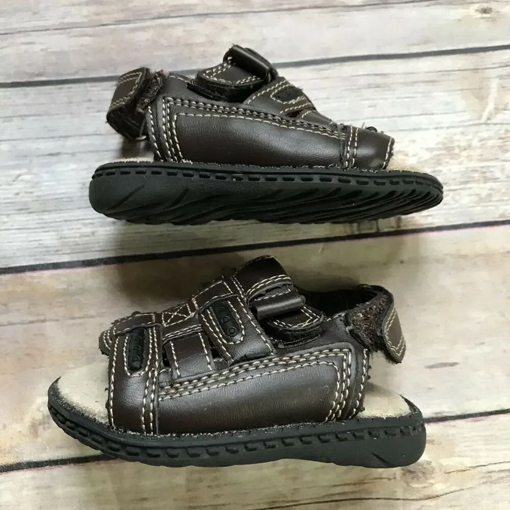 Gymboree Boys Sandals Size 3 Summer Guy Fisherman Brown‎ Black Shoes